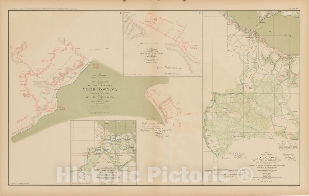 Historic Map : Civil War Atlas of the Union and Confederate Armies, Battles at Yorktown, PA 1895 , Vintage Wall Art