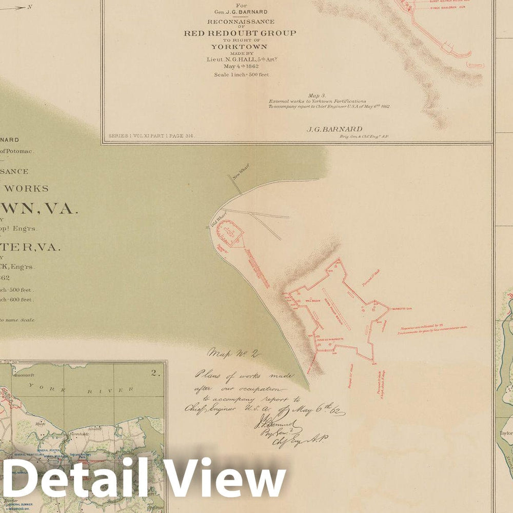 Historic Map : Civil War Atlas of the Union and Confederate Armies, Battles at Yorktown, PA 1895 , Vintage Wall Art