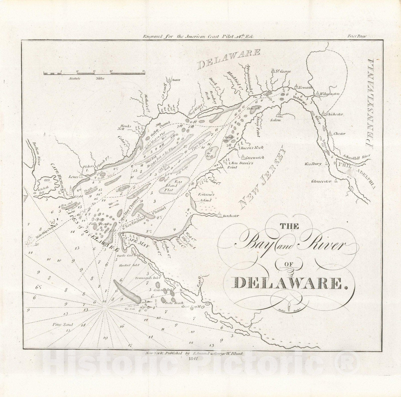 Historic Map : American Coast Pilot, 12th Edition, Philadelphia & Wilmington 1842 , Vintage Wall Art