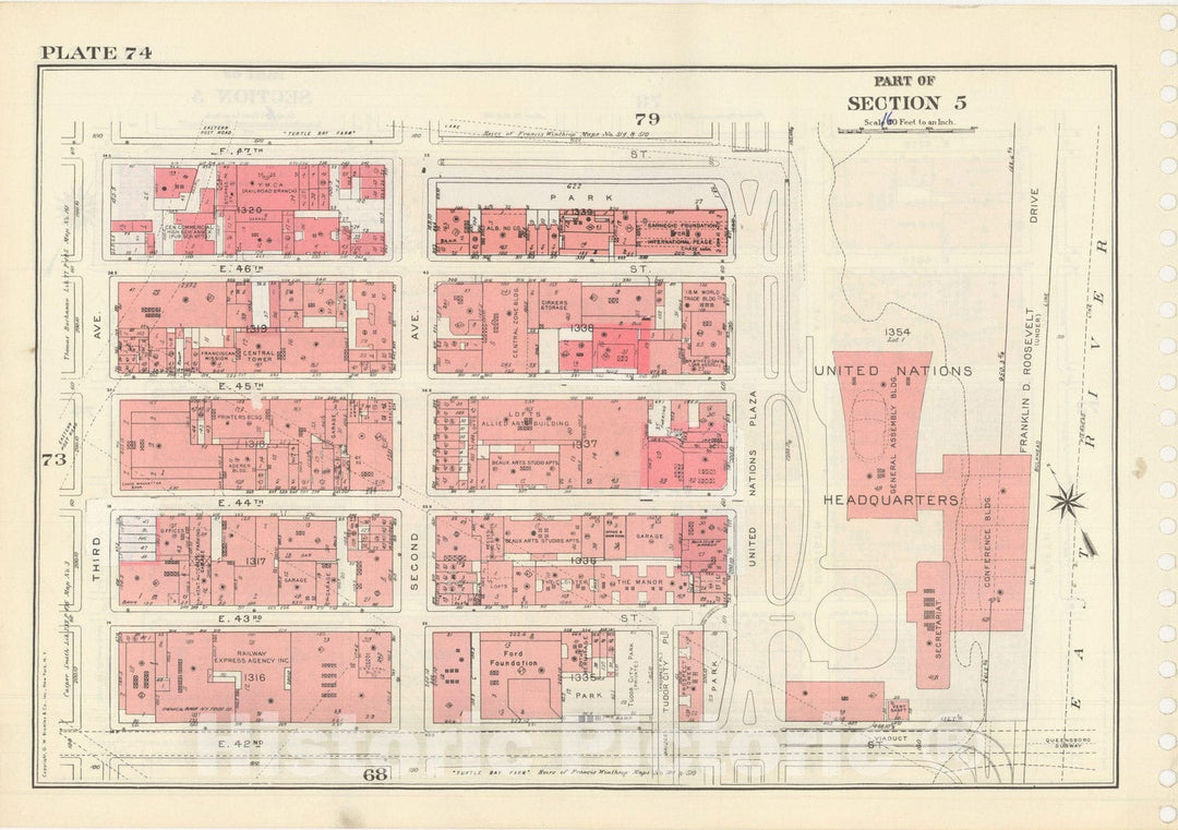 Historic Map : Manhattan Land Book 1955 - Updated Through Nov 7th, New York City 1975 Plate 074 , Vintage Wall Art