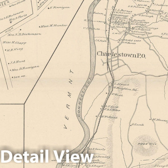 Historic Map : Charlestown & Langdon 1892 , Town and City Atlas State of New Hampshire , Vintage Wall Art