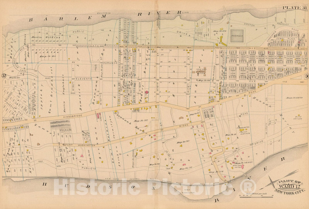 Historic Map : Manhattan & New York City 1885 Plate 031 , Robinson's Atlas City of New York , Vintage Wall Art