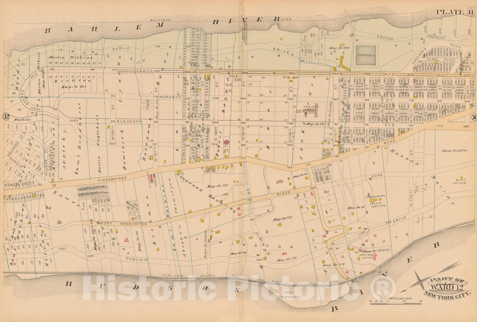 Historic Map : Manhattan & New York City 1885 Plate 031 , Robinson's Atlas City of New York , Vintage Wall Art