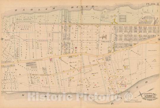 Historic Map : Manhattan & New York City 1885 Plate 031 , Robinson's Atlas City of New York , Vintage Wall Art