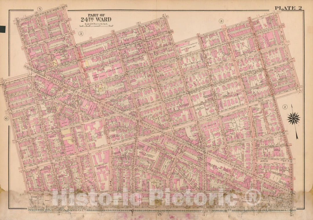 Historic Map : Atlas City of Philadelphia Wards 24,27,34,40,44&46 West Philadelphia, West Philadelphia 1927 Plate 002 , Vintage Wall Art