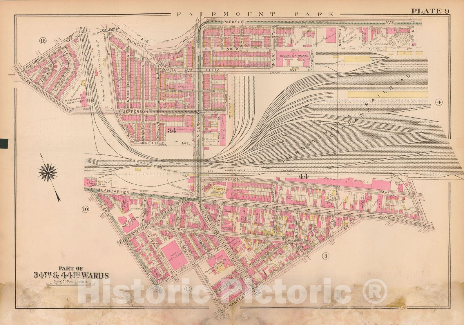 Historic Map : Atlas City of Philadelphia Wards 24,27,34,40,44&46 West Philadelphia, West Philadelphia 1927 Plate 009 , Vintage Wall Art