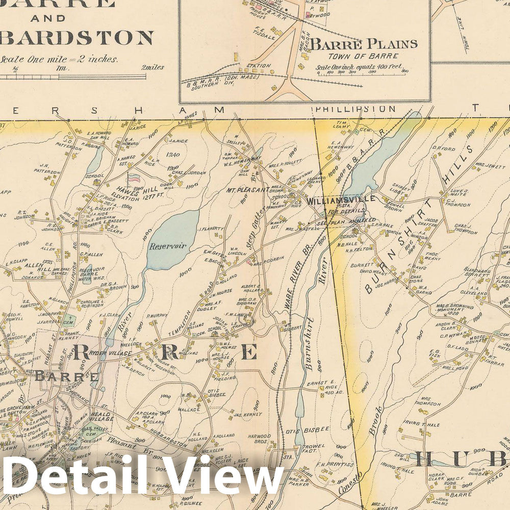 Historic Map : New Topo Atlas County of Worcester, Barre & Hubbardston 1898 Plate 039 , Vintage Wall Art