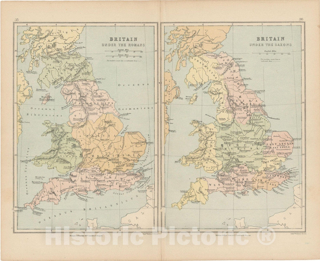 Historic Map : England & Wales & Scotland & Ireland 1875 , Student Atlas of Modern Geography , Vintage Wall Art