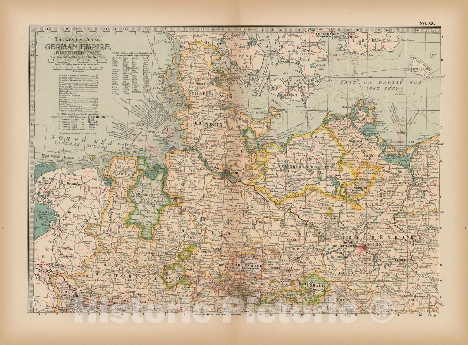 Historic Map : Germany 1897 , The Century Atlas World , v3, Vintage Wall Art