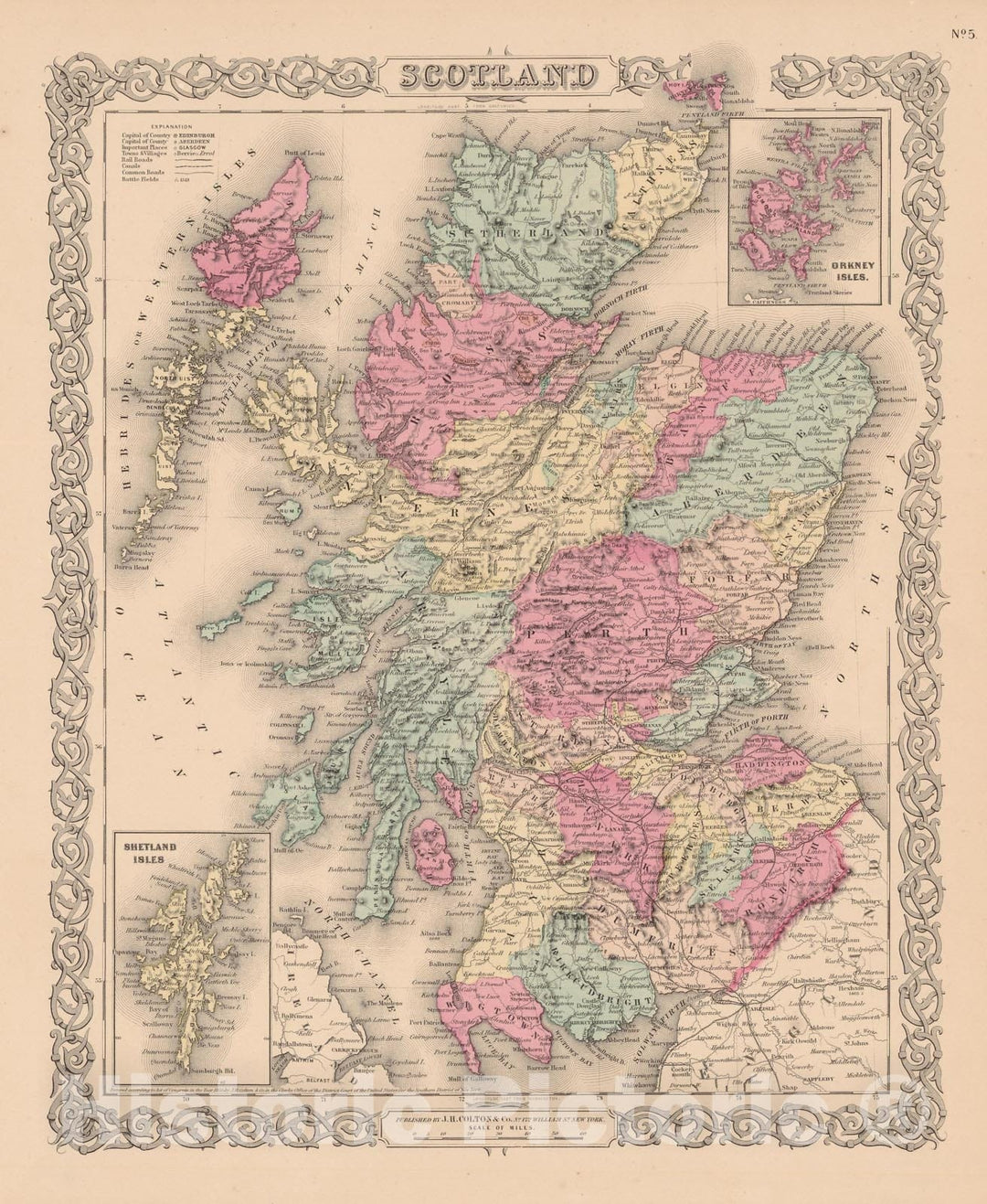 Historic Map : Scotland 1856 , Colton's Atlas World , Vintage Wall Art