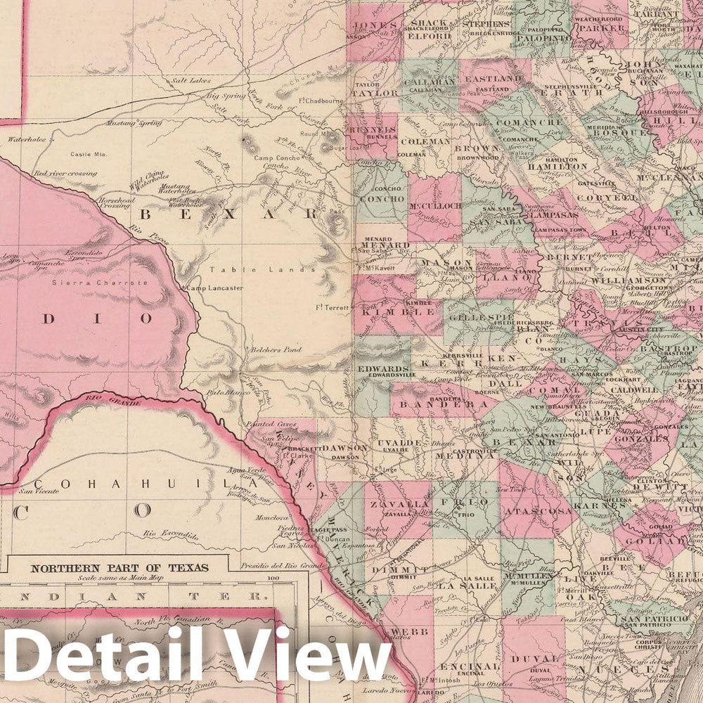 Historic Map : Texas 1873 , Family Atlas World , Vintage Wall Art