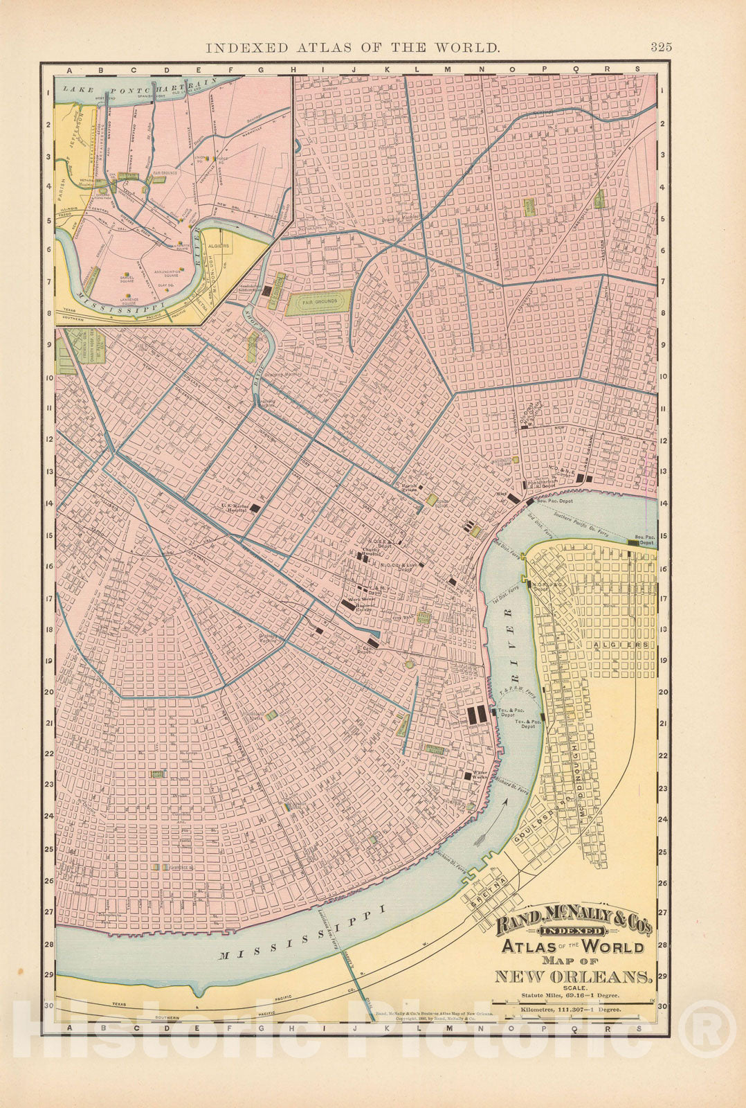 Historic Map : New Orleans 1891 , Rand McNally's Atlas World , Vintage Wall Art