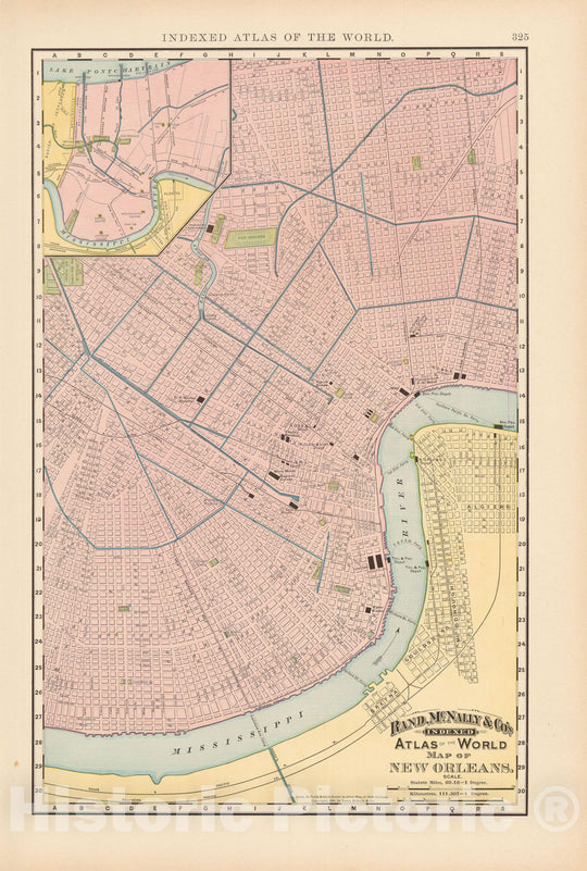 Historic Map : New Orleans 1891 , Rand McNally's Atlas World , Vintage Wall Art