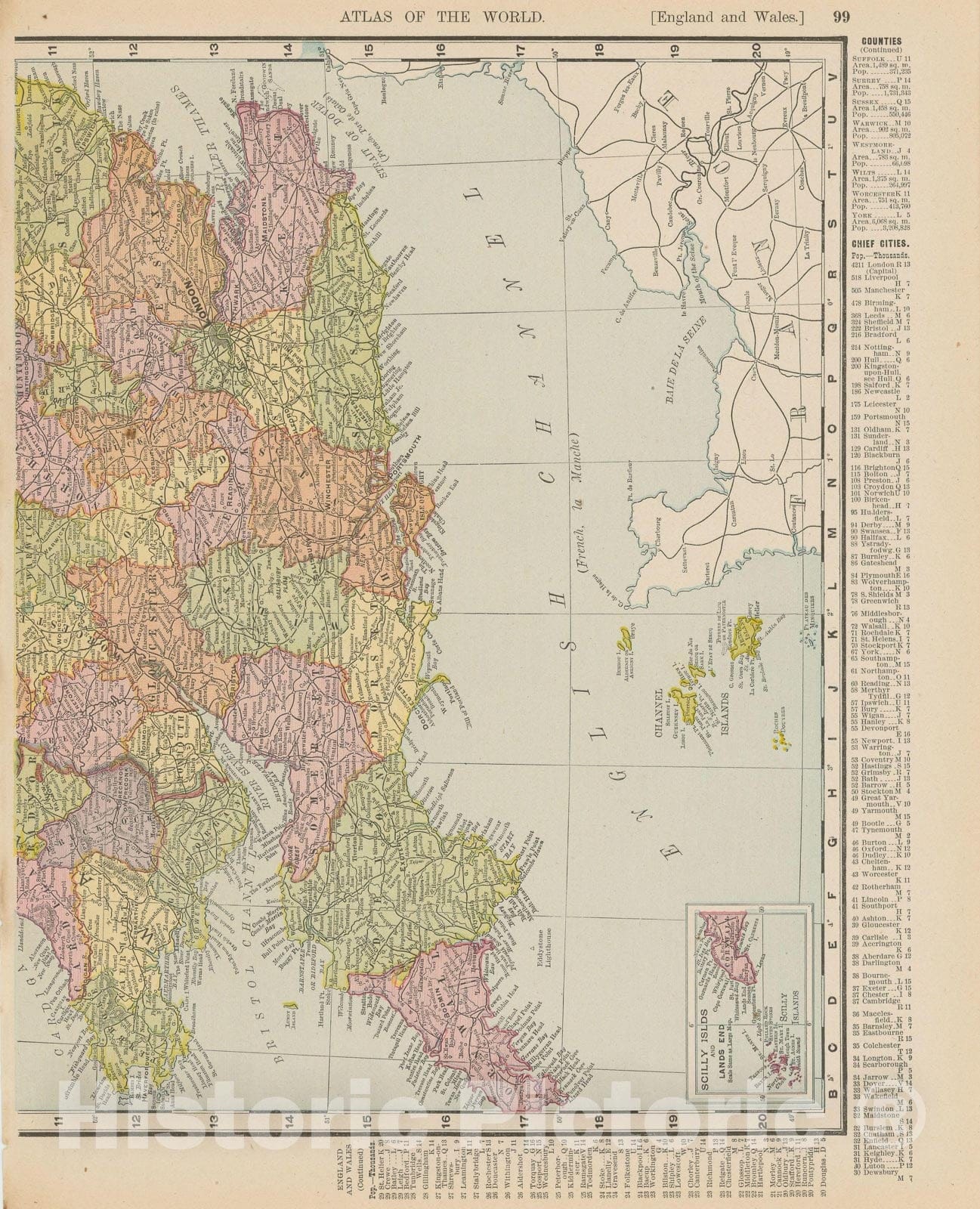 Historic Map : England & Wales 1900 , Universal Atlas World , Vintage Wall Art