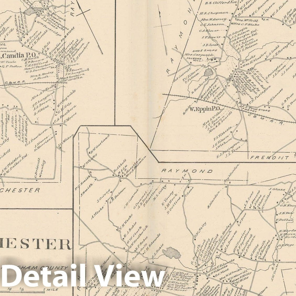 Historic Map : Candia & Chester & Epping 1892 , Town and City Atlas State of New Hampshire , Vintage Wall Art