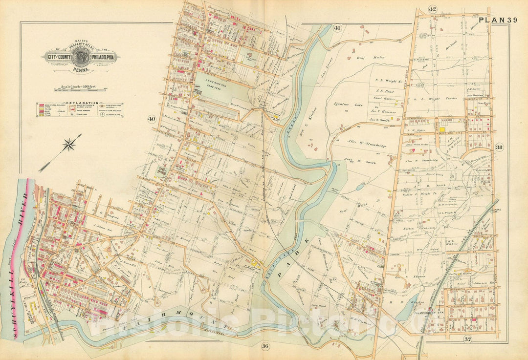 Historic Map : Baist's Property Atlas of Philadelphia, Philadelphia 1895 Plate 039 , Vintage Wall Art