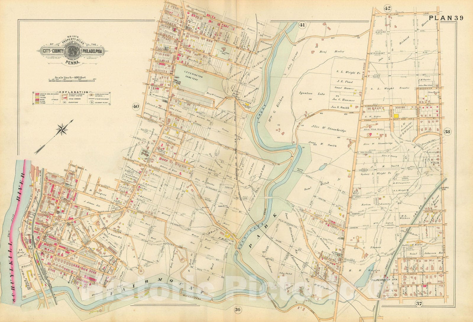 Historic Map : Baist's Property Atlas of Philadelphia, Philadelphia 1895 Plate 039 , Vintage Wall Art