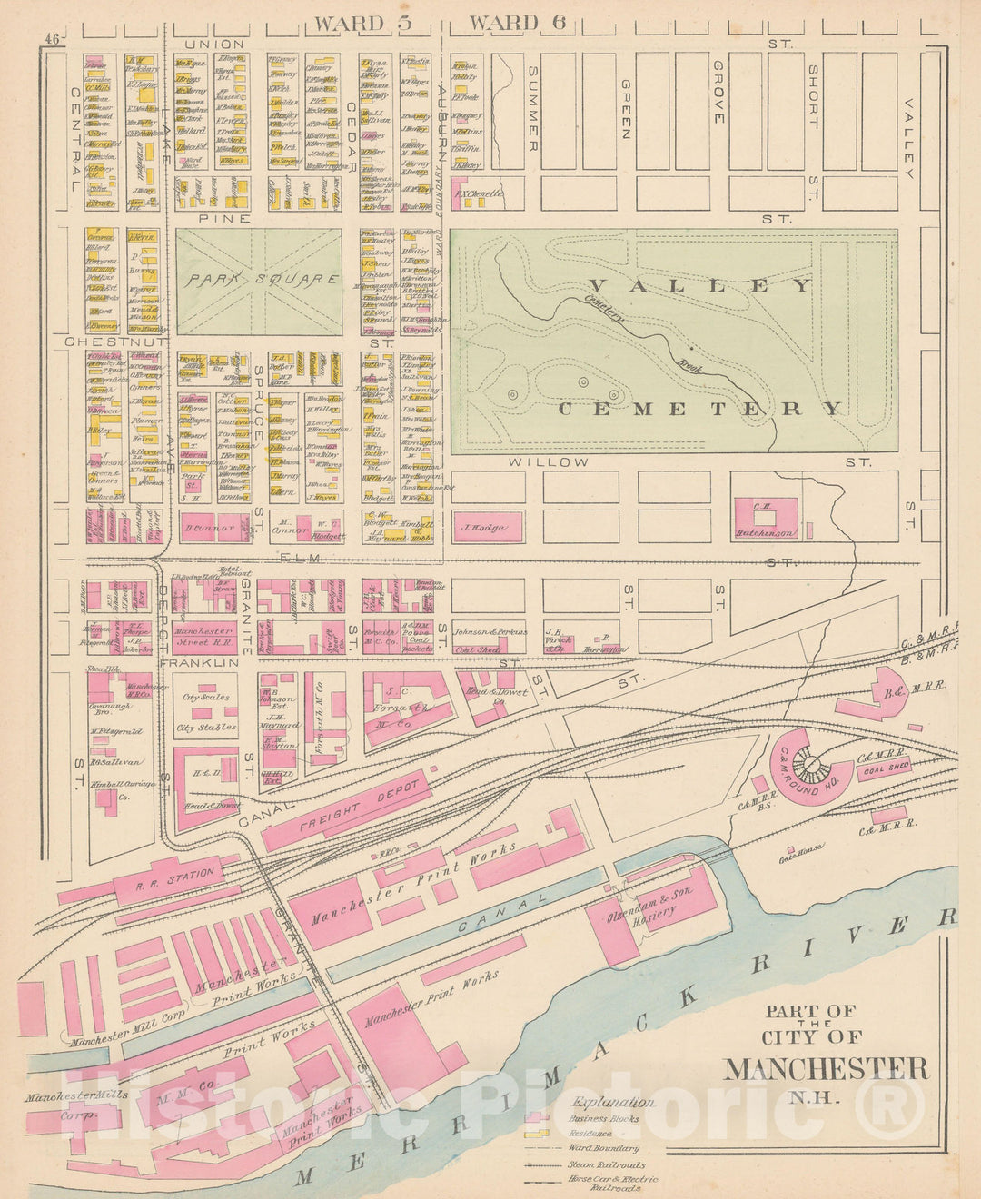 Historic Map : Manchester 1892 , Town and City Atlas State of New Hampshire , v11, Vintage Wall Art