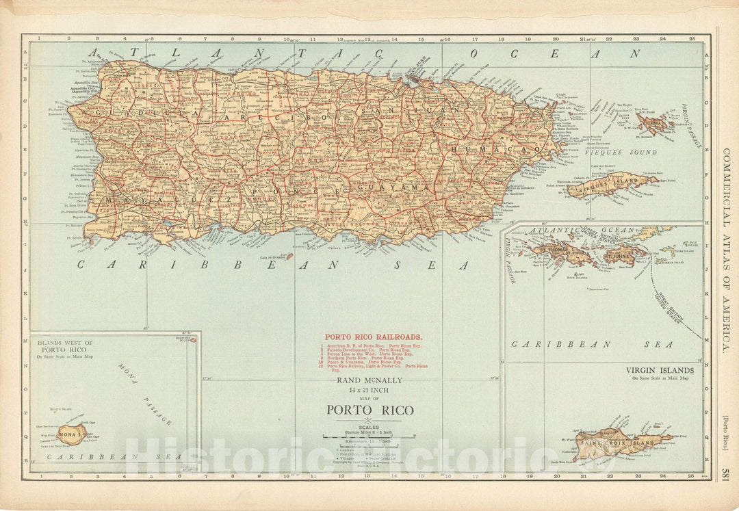 Historic Map : Commercial Atlas of America, 56th Edition, Puerto Rico 1925 , Vintage Wall Art