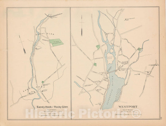 Historic Map : Newtown & Westport 1893 , Town and City Atlas State of Connecticut , Vintage Wall Art