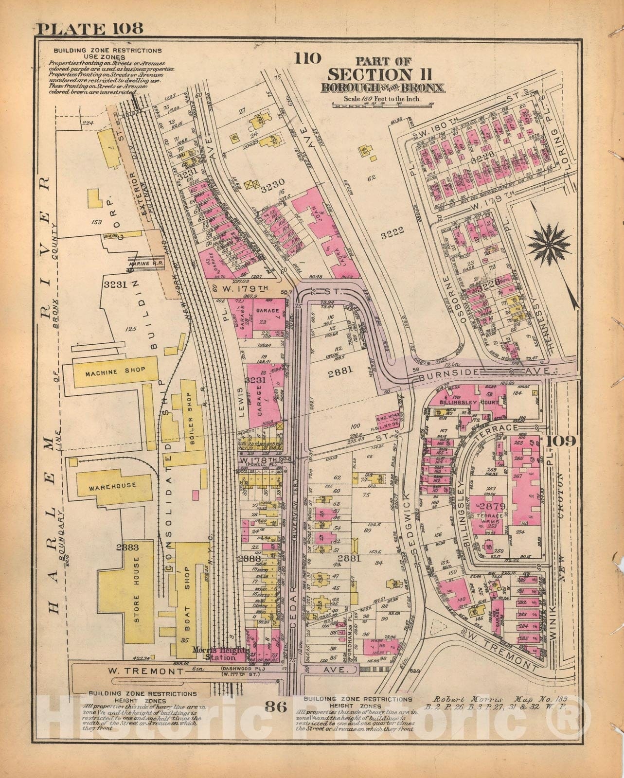 Historic Map : Borough of The Bronx, Sections 9-13, The Bronx 1928 Plate 108 , Vintage Wall Art