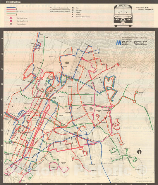 Historic Map : New York City Transit Maps, Bronx Bus Map 1974 Railroad Catography , Vintage Wall Art