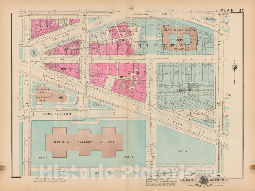 Historic Map : Atlas of Washington D.C. Volume 1 (Inner NW), Washington 1939 Plate 037 , Vintage Wall Art