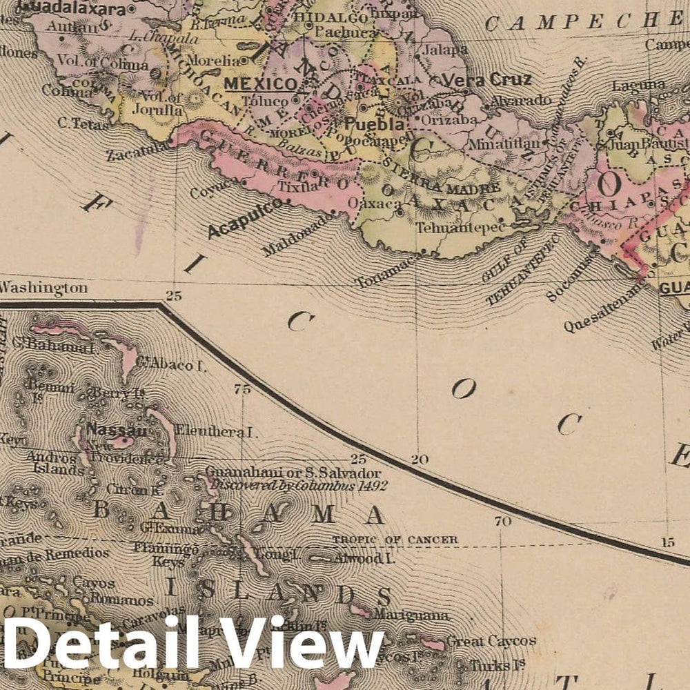 Historic Map : Warren's Common-School Geography, Mexico, Central America, West Indies 1879 , Vintage Wall Art