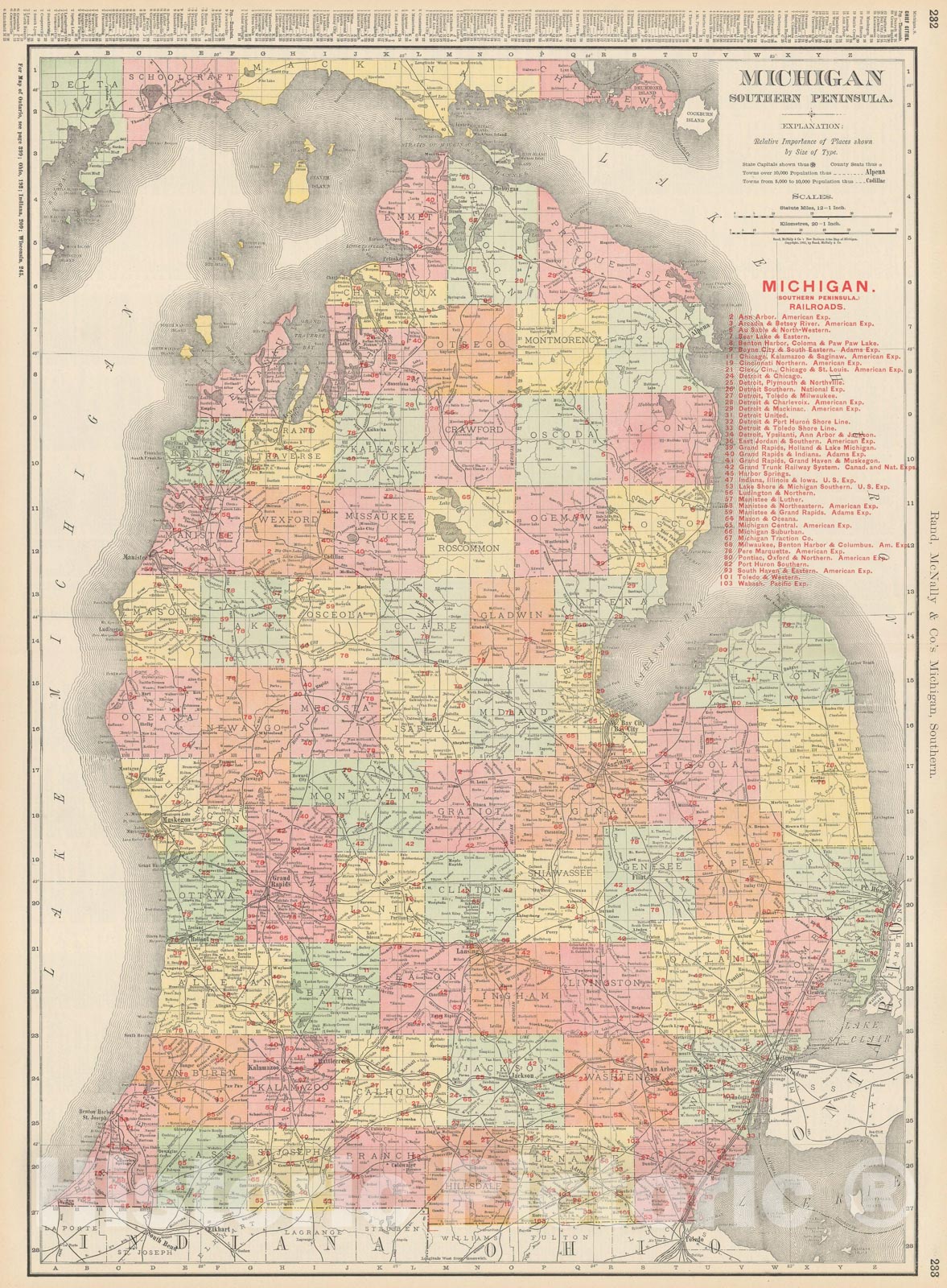 Historic Map : Michigan 1903 , Rand McNally Business Atlas , Vintage Wall Art