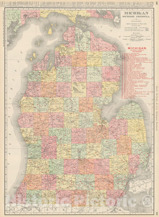 Historic Map : Michigan 1903 , Rand McNally Business Atlas , Vintage Wall Art