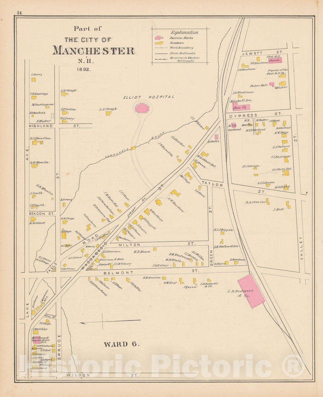 Historic Map : Manchester 1892 , Town and City Atlas State of New Hampshire , v10, Vintage Wall Art