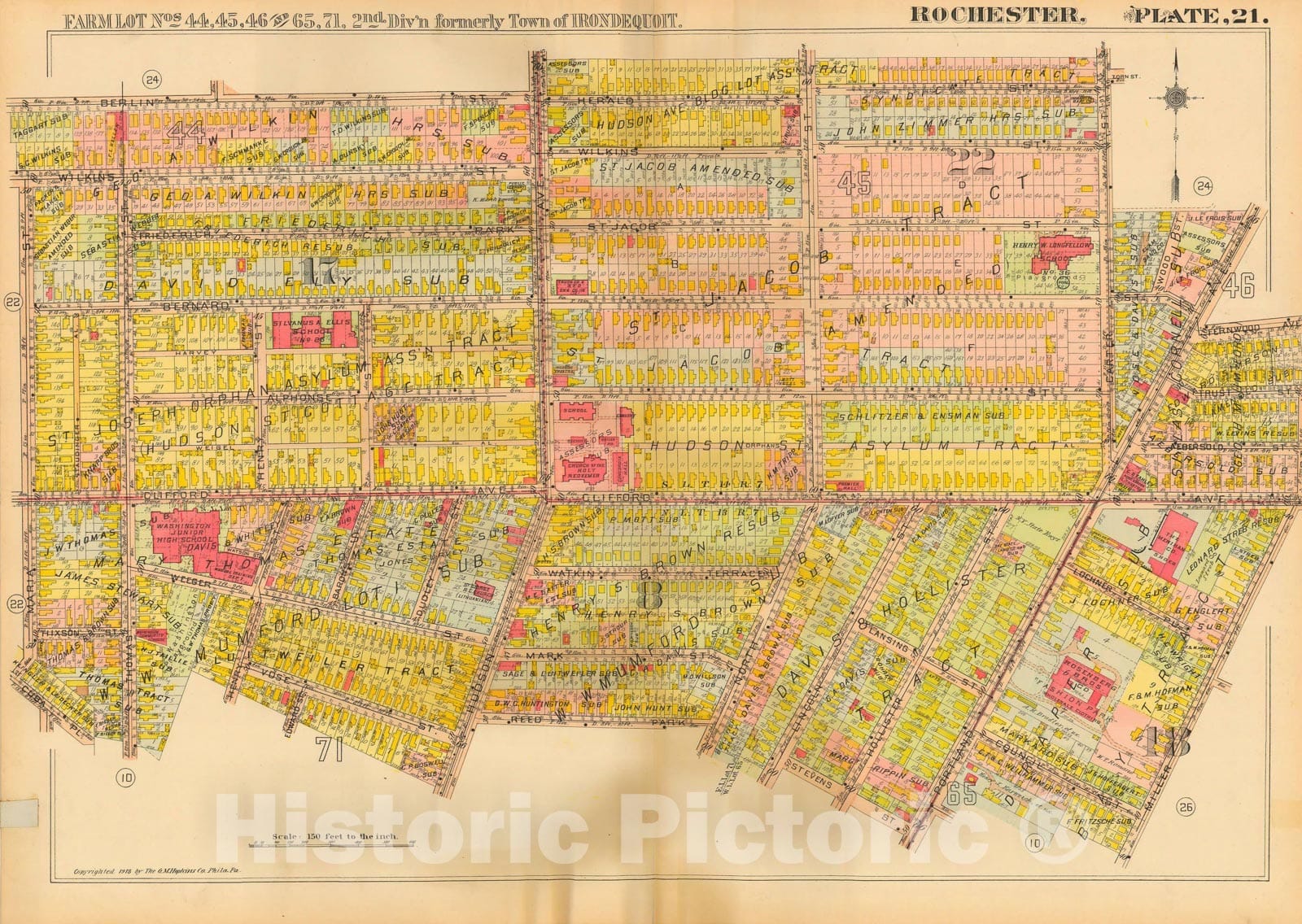 Historic Map : Plat Book of the City of Rochester New York and Vicinity, 1918 Plate 021 , Vintage Wall Art