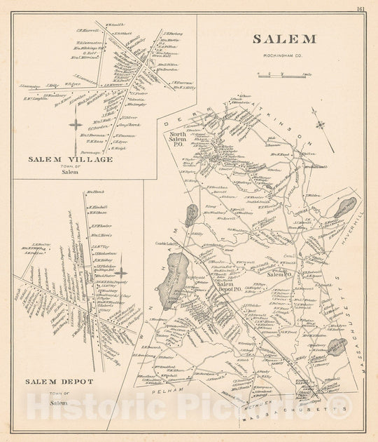 Historic Map : Salem 1892 , Town and City Atlas State of New Hampshire , Vintage Wall Art