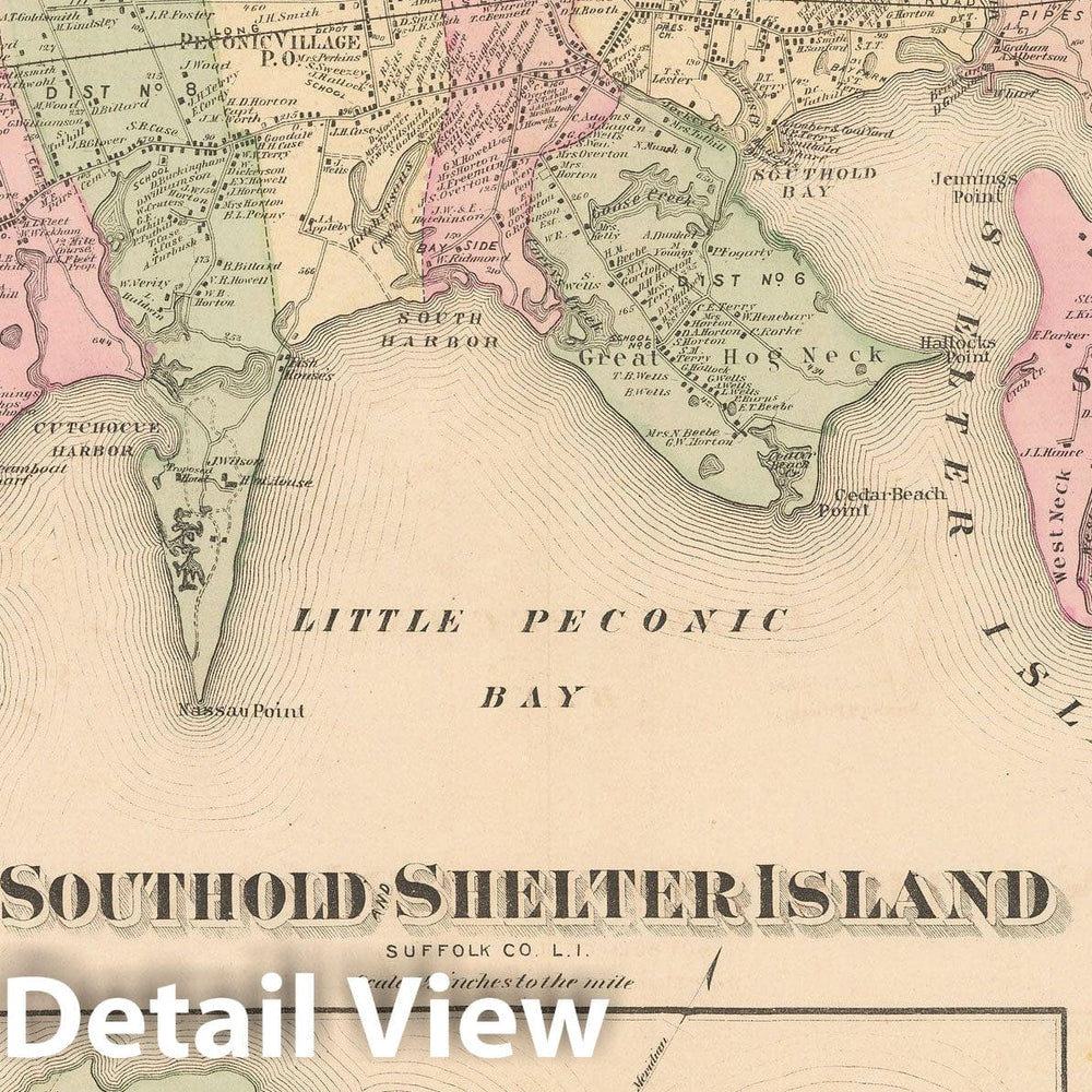 Historic Map : Atlas of Long Island, New York, Shelter Island & Southold 1873 , Vintage Wall Art