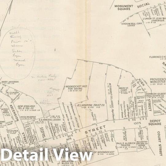 Historic Map : New England States Ed., Woonsocket 1946 , Nirenstein's National Preferred Real Estate Locations of Business Properties , Vintage Wall Art