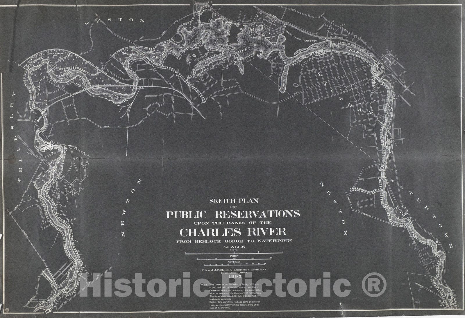 Historic Map : Newton, Charles River Reservations 1897 , Nirenstein's National Preferred Real Estate Locations of Business Properties , Vintage Wall Art