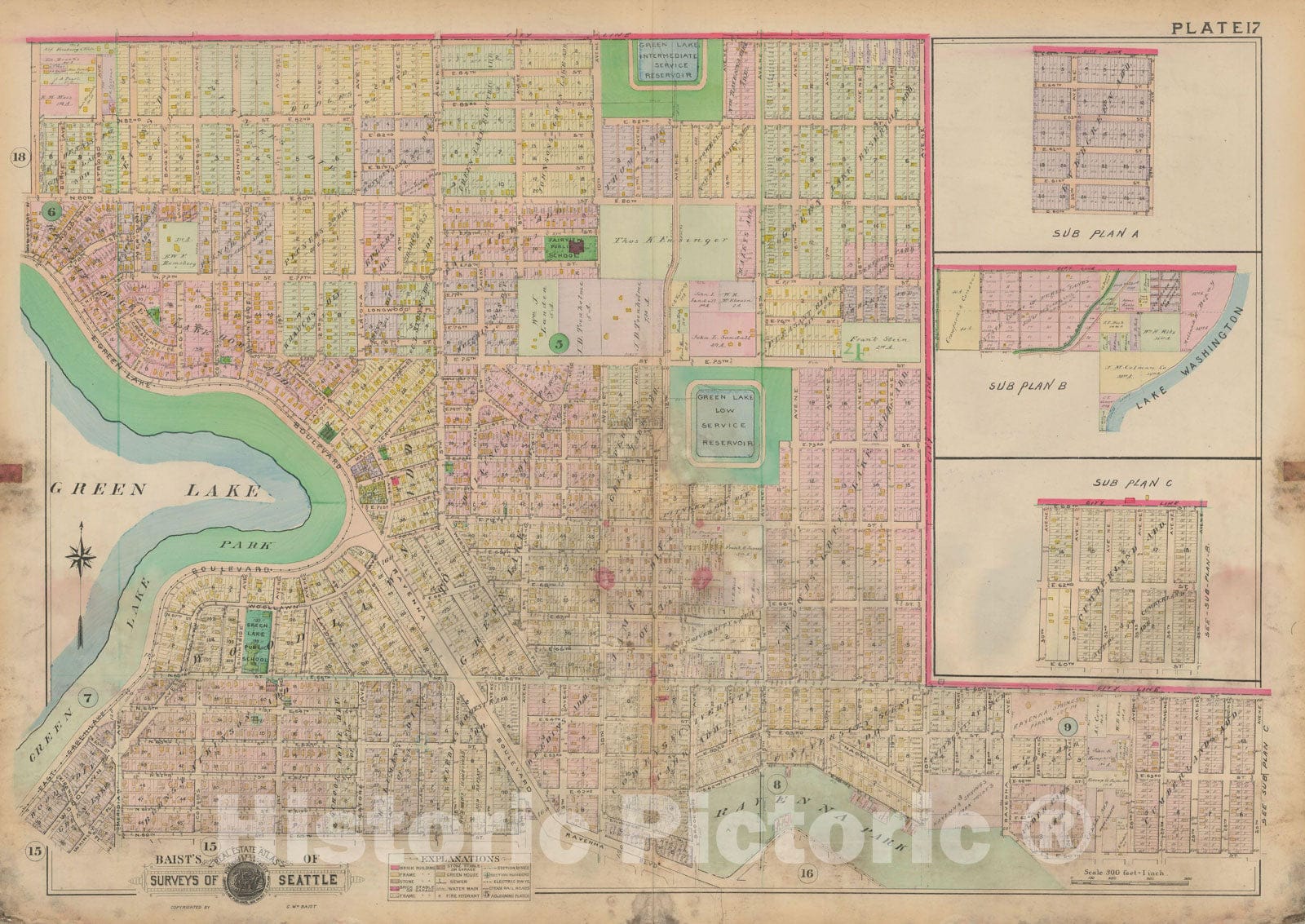 Historic Map : Real Estate Atlas of Surveys of Seattle, Seattle 1912 Plate 017 , Vintage Wall Art