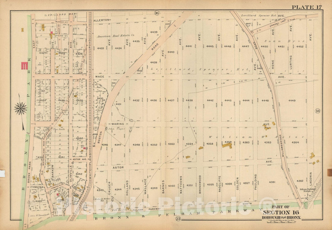 Historic Map : Atlas City of NY, Borough of The Bronx, Annexed District, The Bronx 1913 Plate 017 , Vintage Wall Art