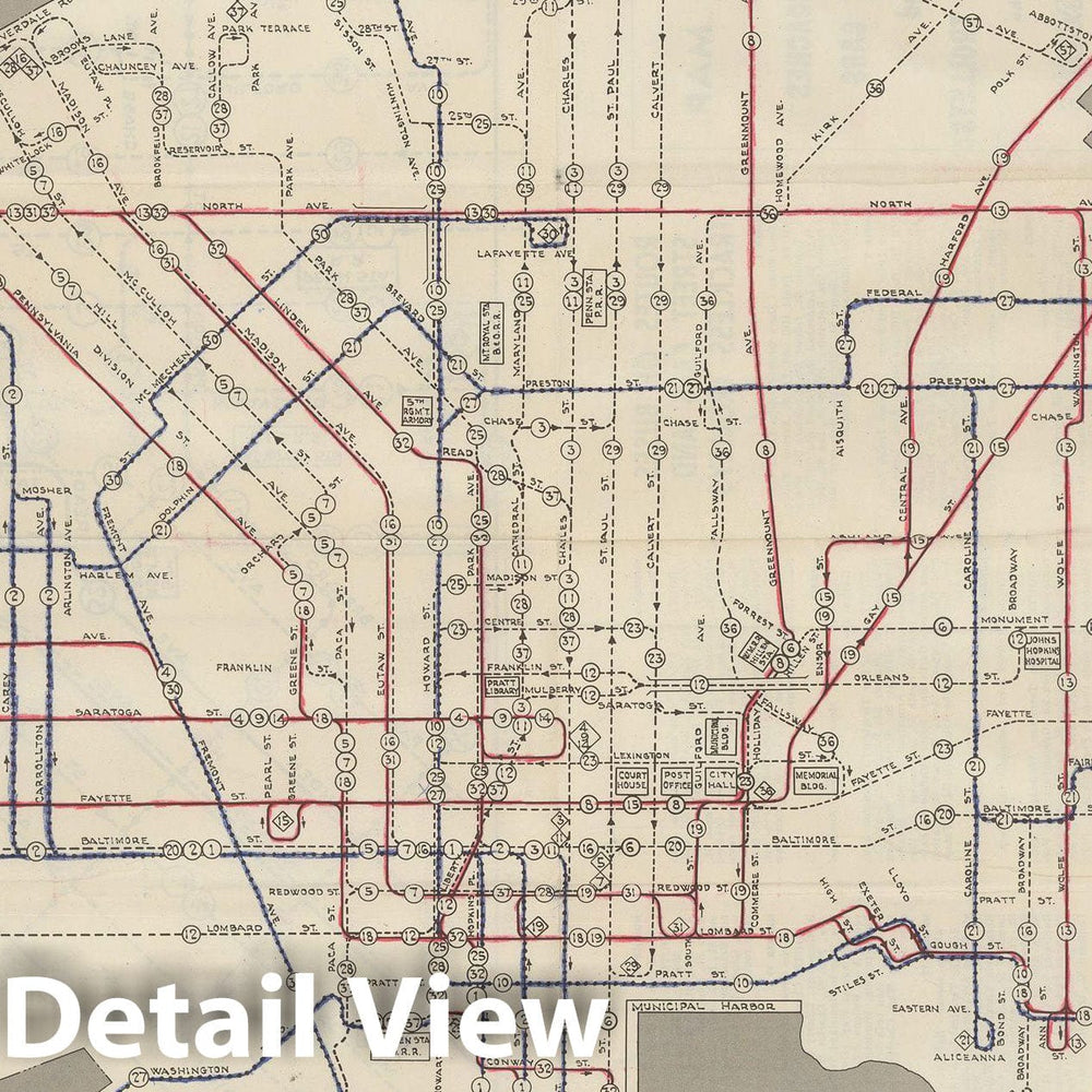 Historic Map : Transit System Map of Baltimore 1950 Railroad Catography , Vintage Wall Art