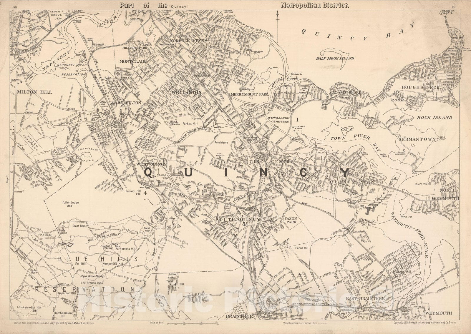 Historic Map : Quincy 1905 , Northeast U.S. State & City Maps , Vintage Wall Art