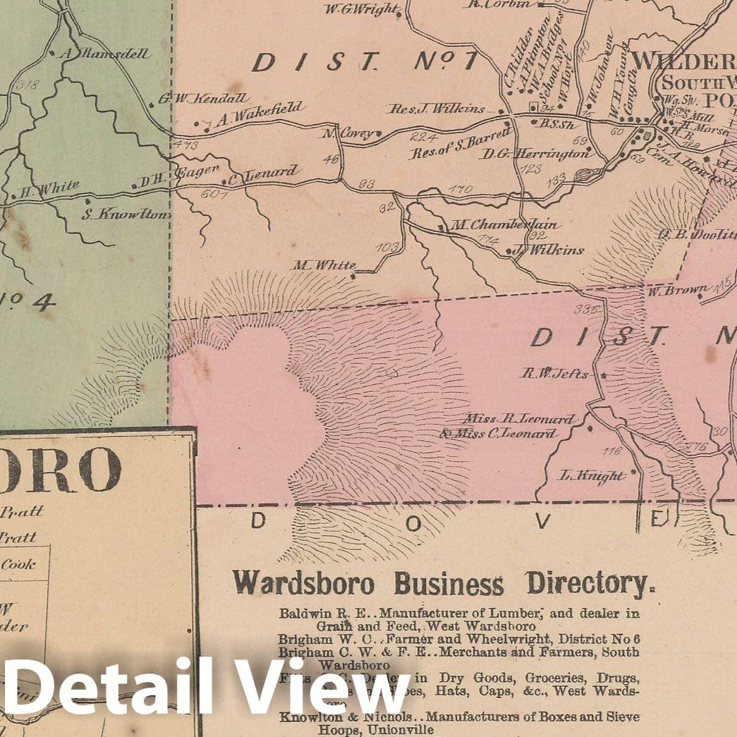 Historic Map : Atlas of Windham County, VT, Wardsboro 1869 , Vintage Wall Art