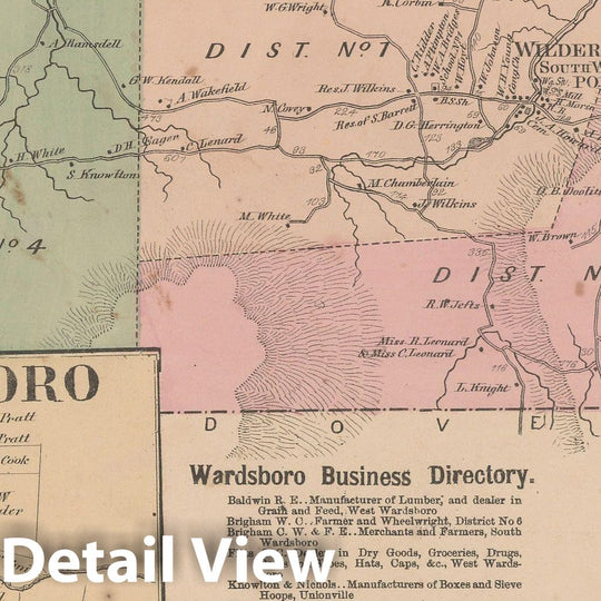 Historic Map : Atlas of Windham County, VT, Wardsboro 1869 , Vintage Wall Art