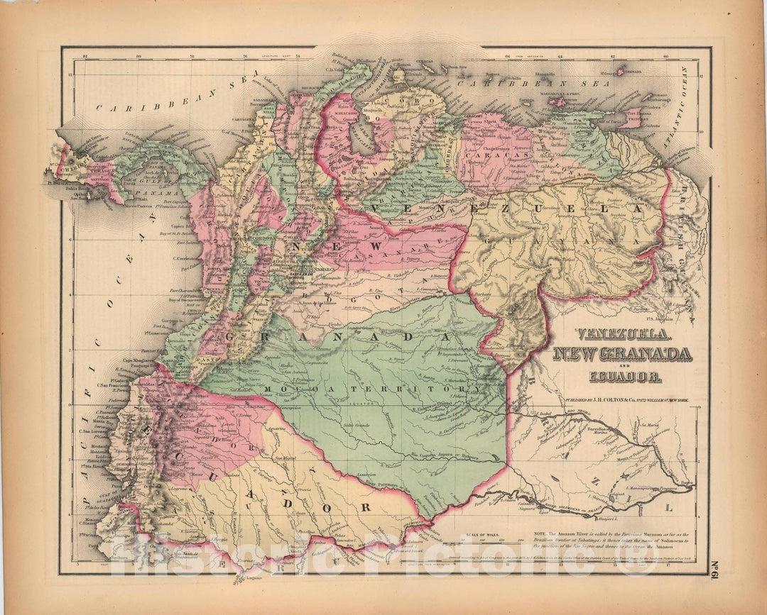 Historic Map : General Atlas (Of The World), Venezuela & Ecuador & Colombia 1857 , Vintage Wall Art