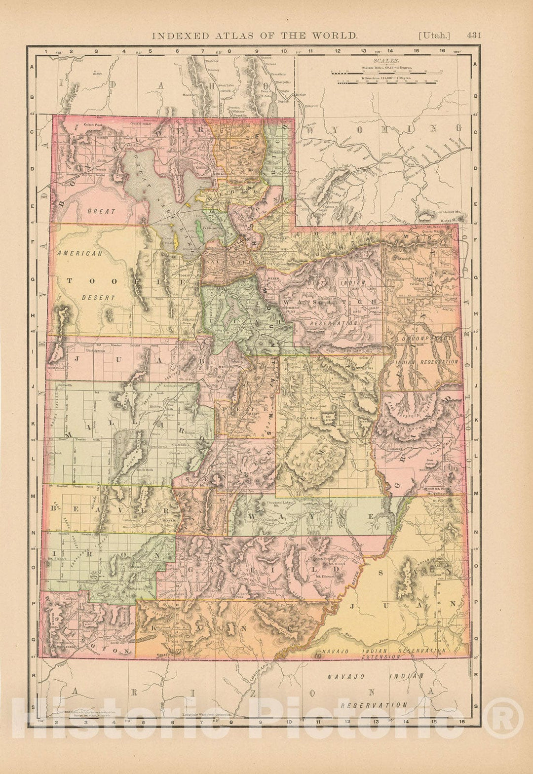 Historic Map : United States Maps, Utah 1894 , Vintage Wall Art