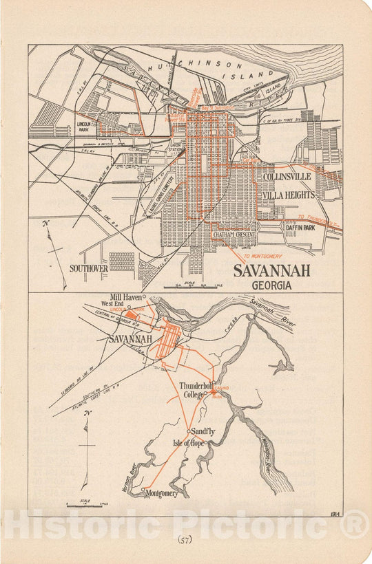 Historic Map : Savannah 1914 , North American Electric Power and Traction Companies , Vintage Wall Art