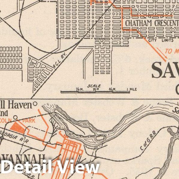 Historic Map : Savannah 1914 , North American Electric Power and Traction Companies , Vintage Wall Art