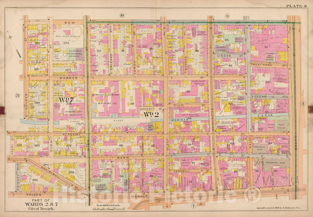 Historic Map : Atlas City of Newark, Newark 1901 Plate 008 , Vintage Wall Art