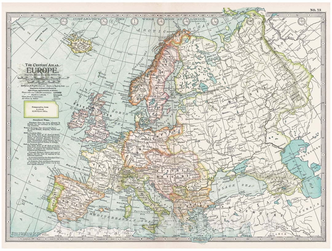 Historic Map : Europe 1914 , Century Atlas of the World, v2, Vintage Wall Art