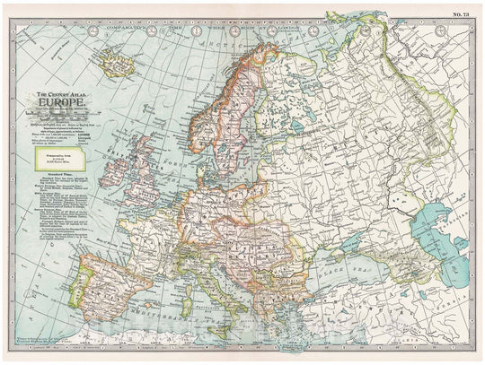 Historic Map : Europe 1914 , Century Atlas of the World, v2, Vintage Wall Art