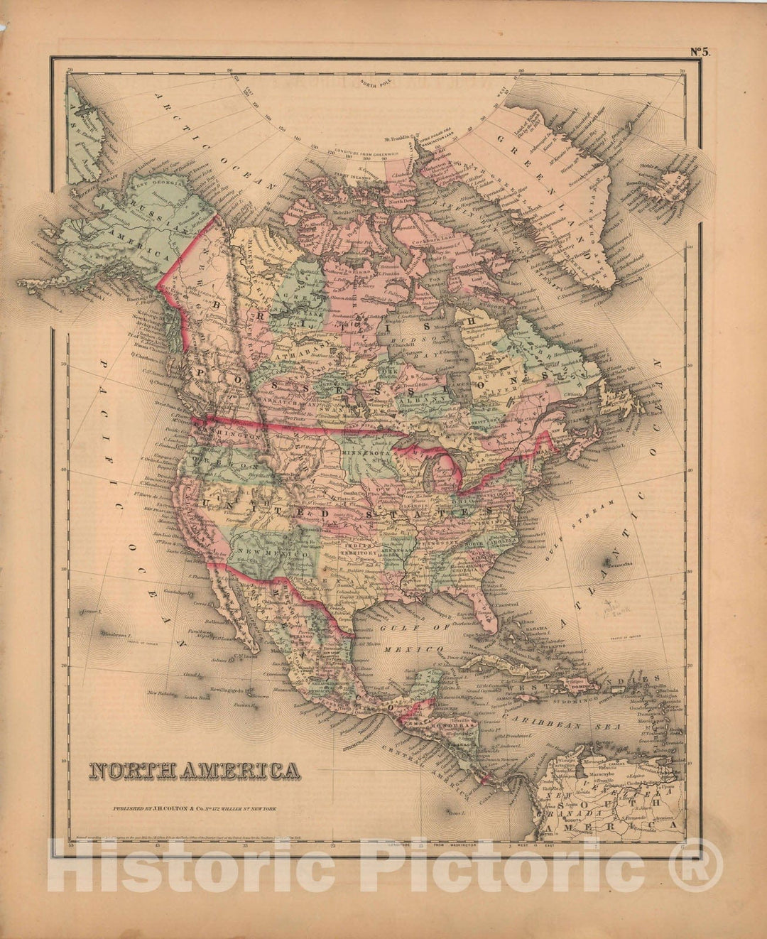 Historic Map : General Atlas (Of The World), North America 1857 , v2, Vintage Wall Art